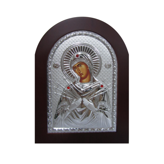 Богородица Семистрельная серебряная икона MA/E1114