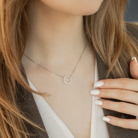 Колье серебряное Круг средний с белыми фианитами