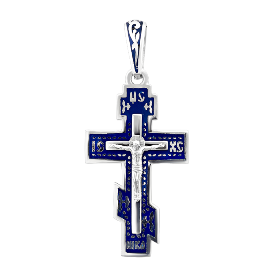 Крестик серебряный с синей эмалью ВС-053eср