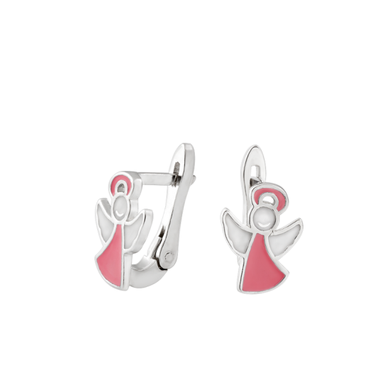 Детские серебряные серьги Ангелочки с розовой эмалью ВС-058ер