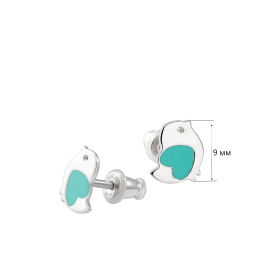 Детские серебряные серьги Птички с эмалью мятного цвета  ВС-061емр