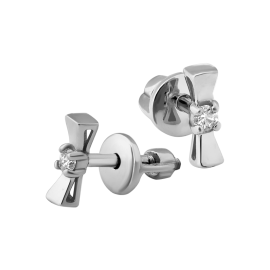 Комплект срібний Бантики сережки пусети та каблучка СД-034ф