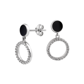 Комплект срібний День-Ніч сережки й кольє з чорною емаллю ЛК-0300ер_ВС-128ер