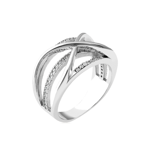 Серебряное кольцо Ажурная коса с маленькими фианитами ЛК-0148р