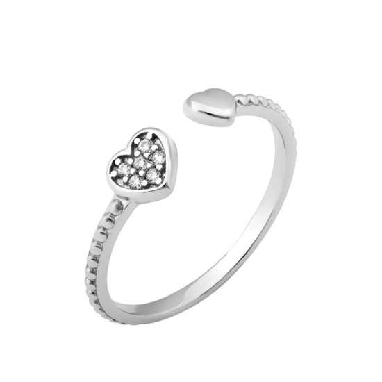 Серебряное кольцо фаланговое с камнями Объединение Двух Сердец ЛК-0191р *